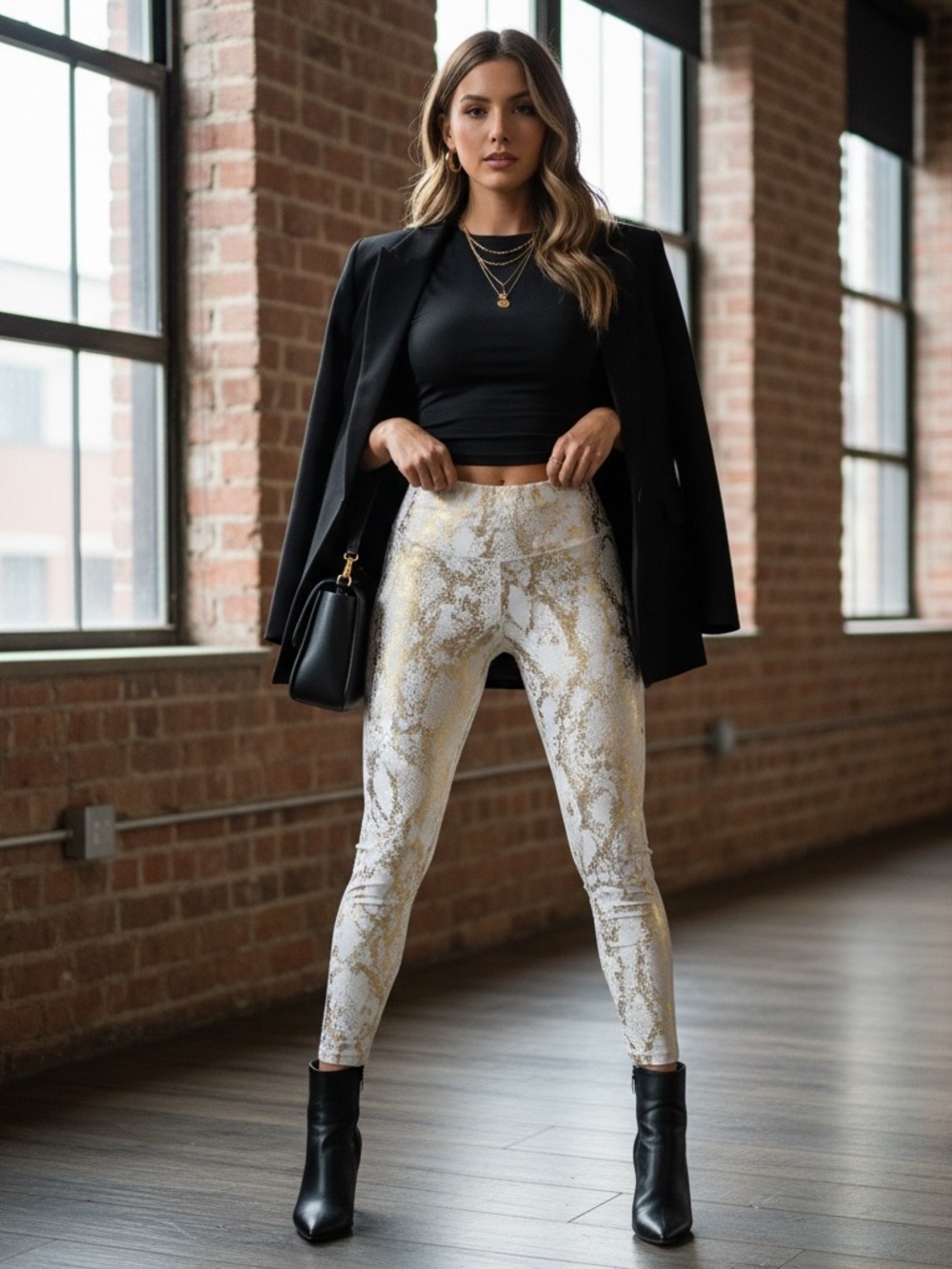Like New • Carbon 38 • High-Rise Metallic Snake Print Leggings - White/Gold Smal